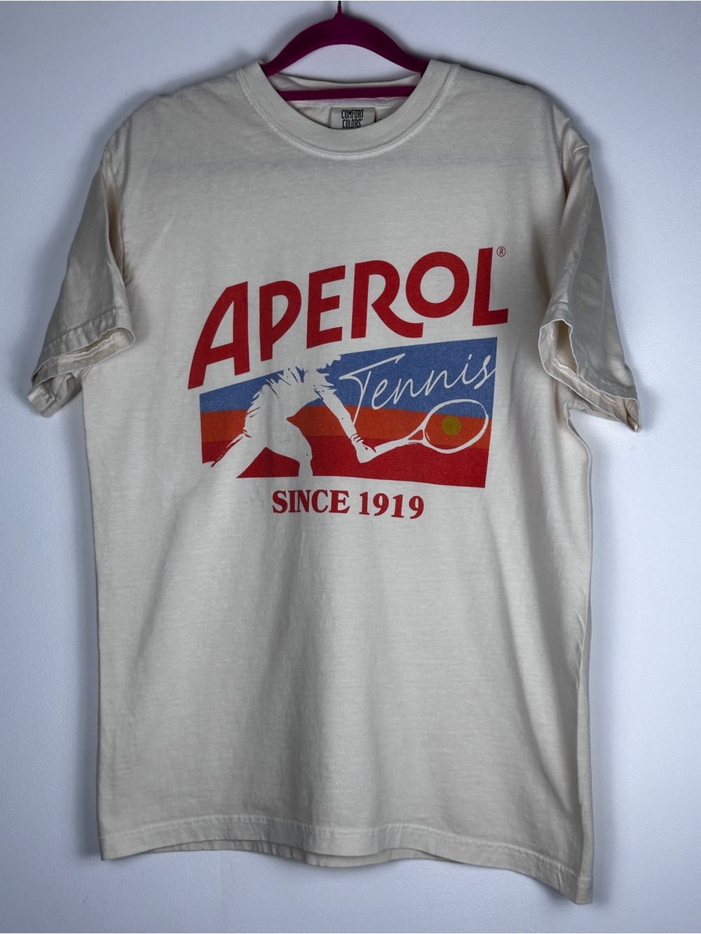 Aperol Tennis Graphic T-Shirt Medium Comfort Colors Cream Retro Sports Tee